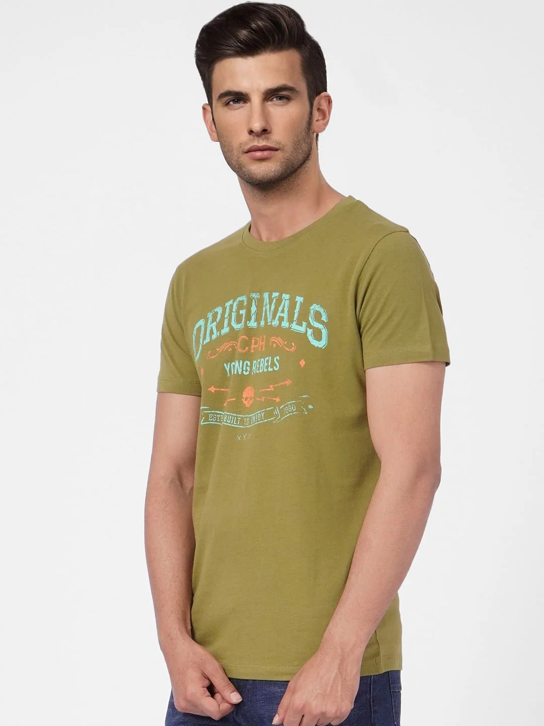 Green Graphic Print Crew Neck T-shirt - Image 3