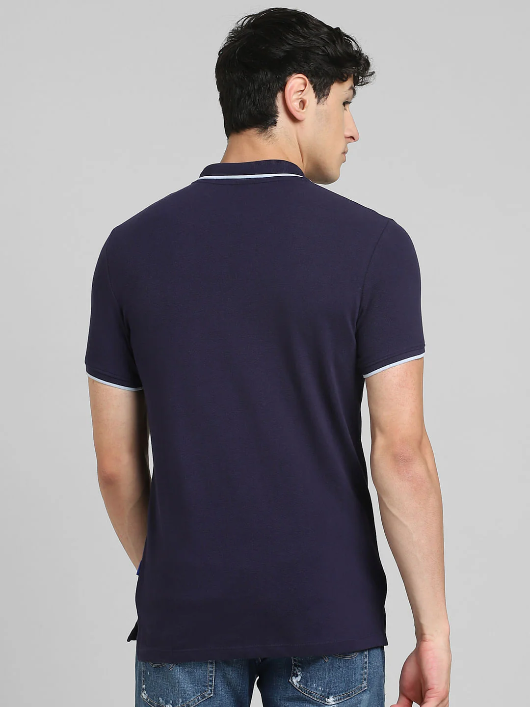 Blue Front Zip Polo Neck T-shirt - Image 4