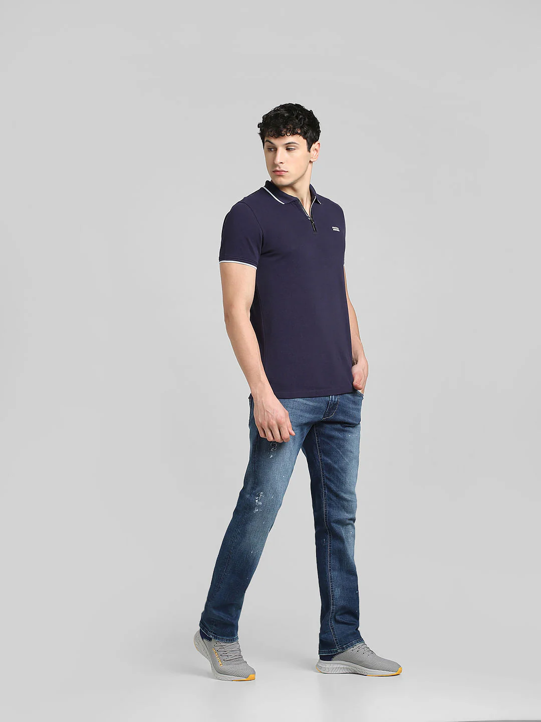 Blue Front Zip Polo Neck T-shirt - Image 6