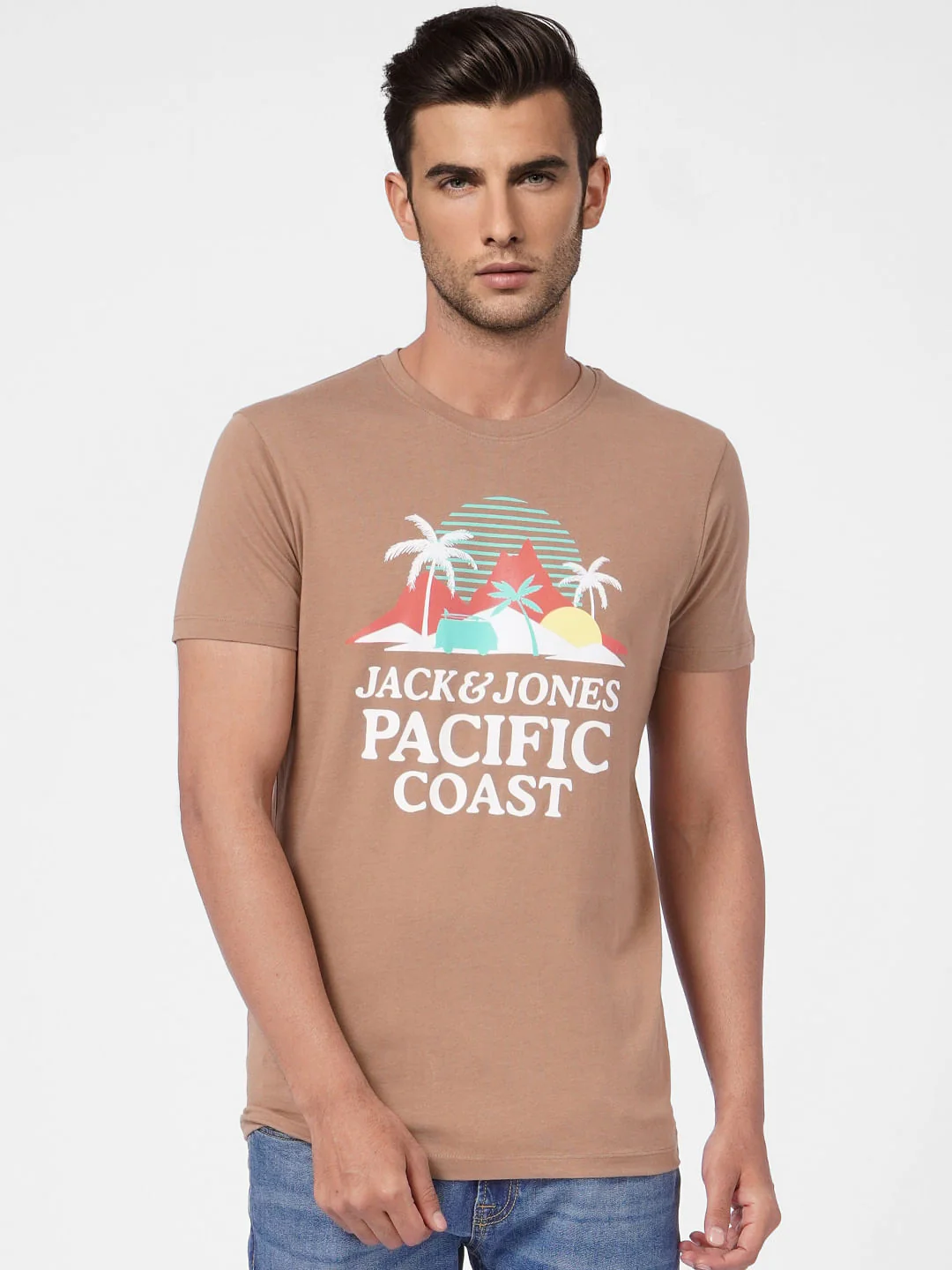 Brown Graphic Print Crew Neck T-shirt - Image 2