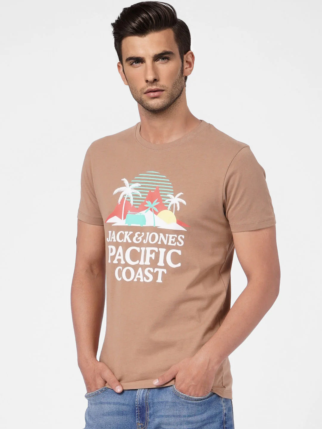Brown Graphic Print Crew Neck T-shirt - Image 3