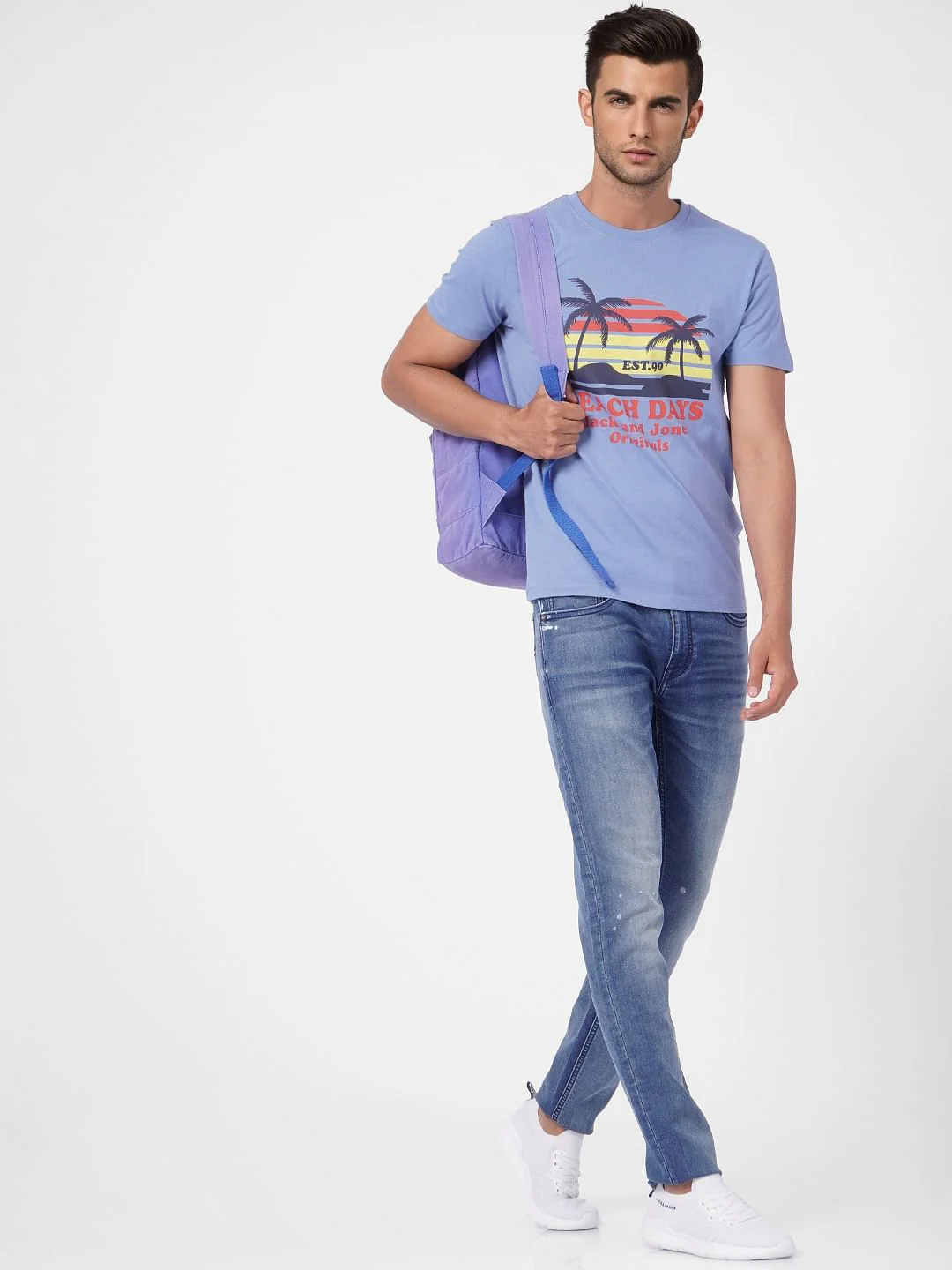 Blue Graphic Print Crew Neck T-shirt