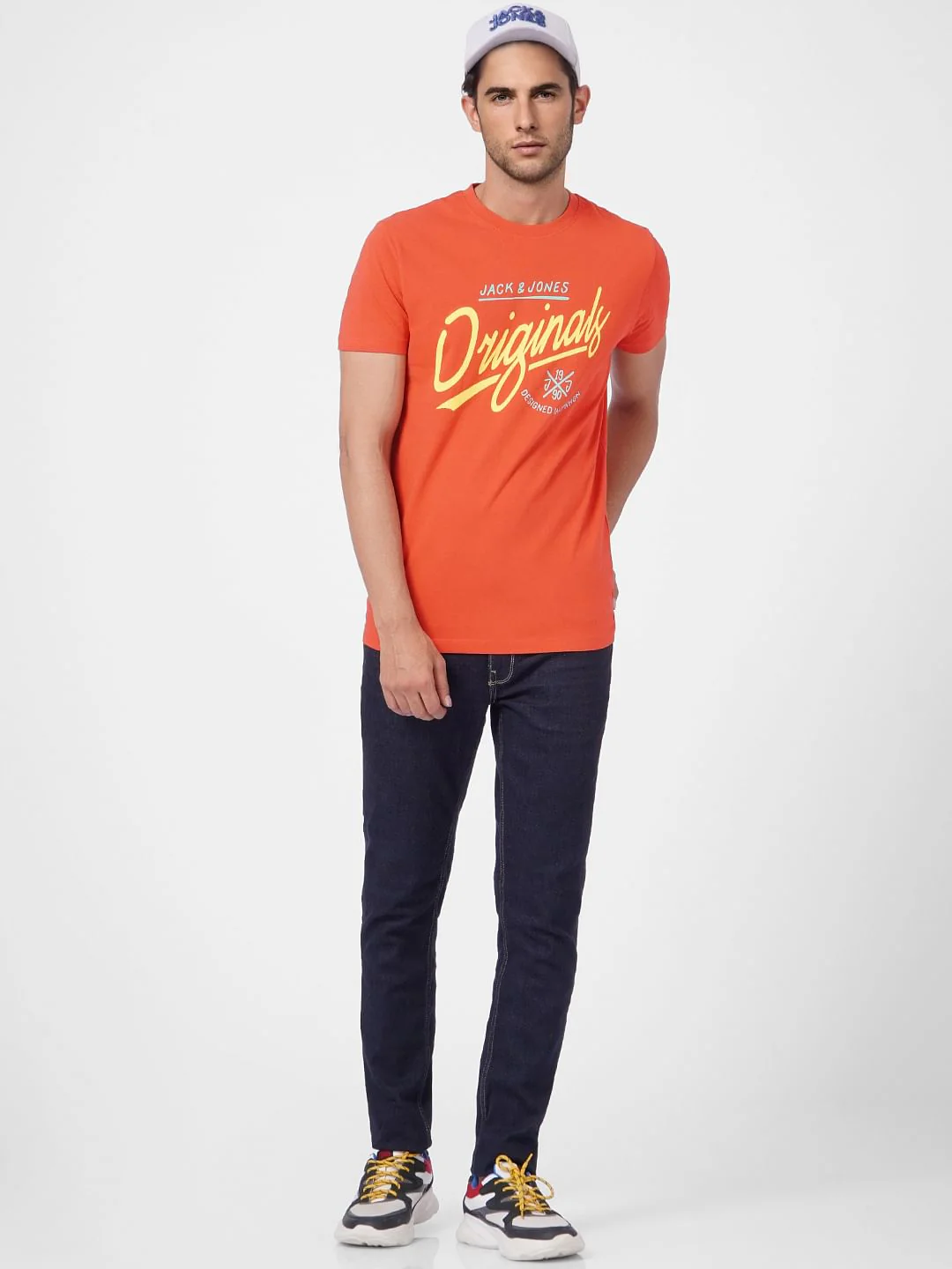 Orange Graphic Print Crew Neck T-shirt
