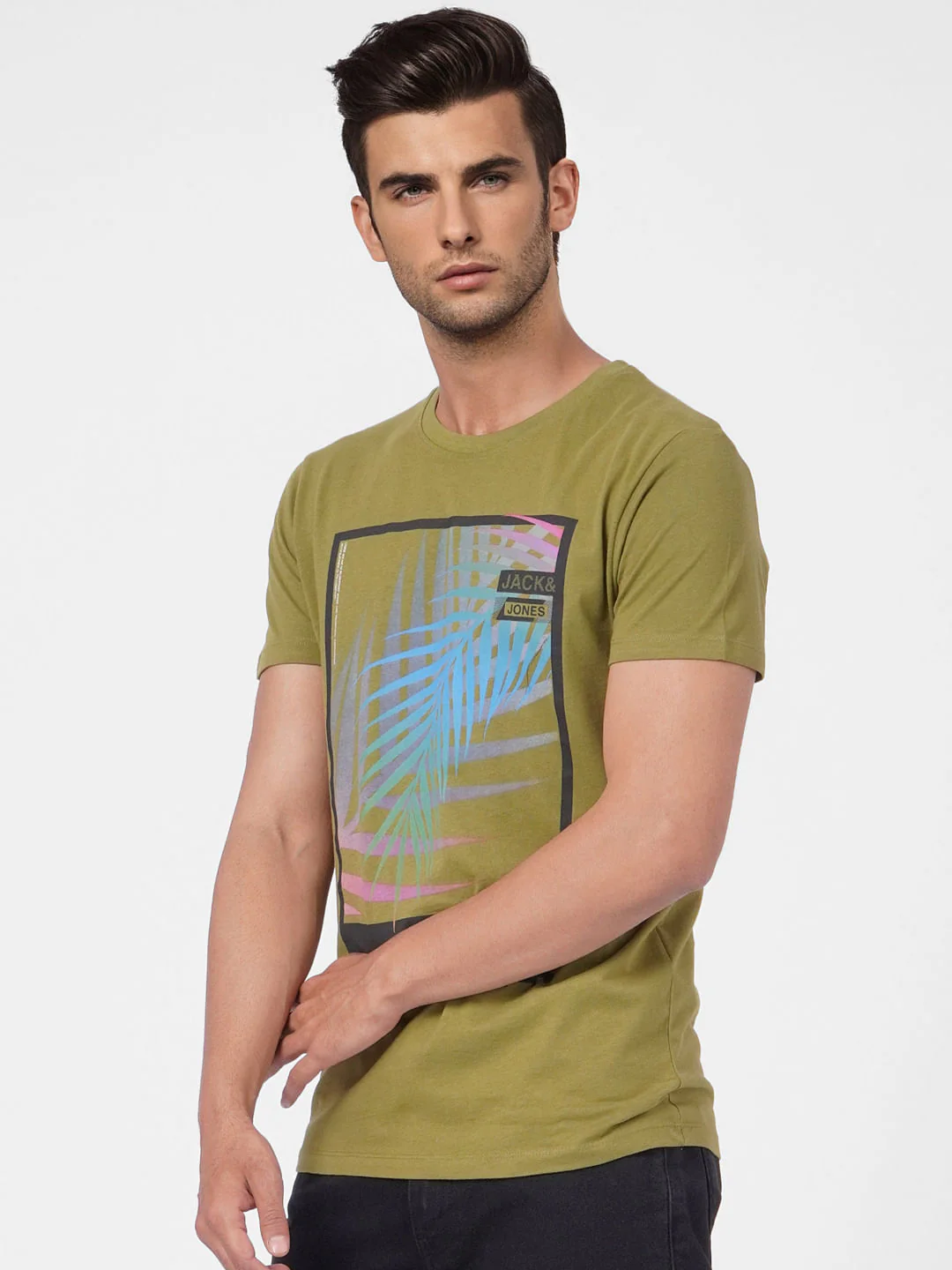 Green Graphic Print Crew Neck T-shirt - Image 3