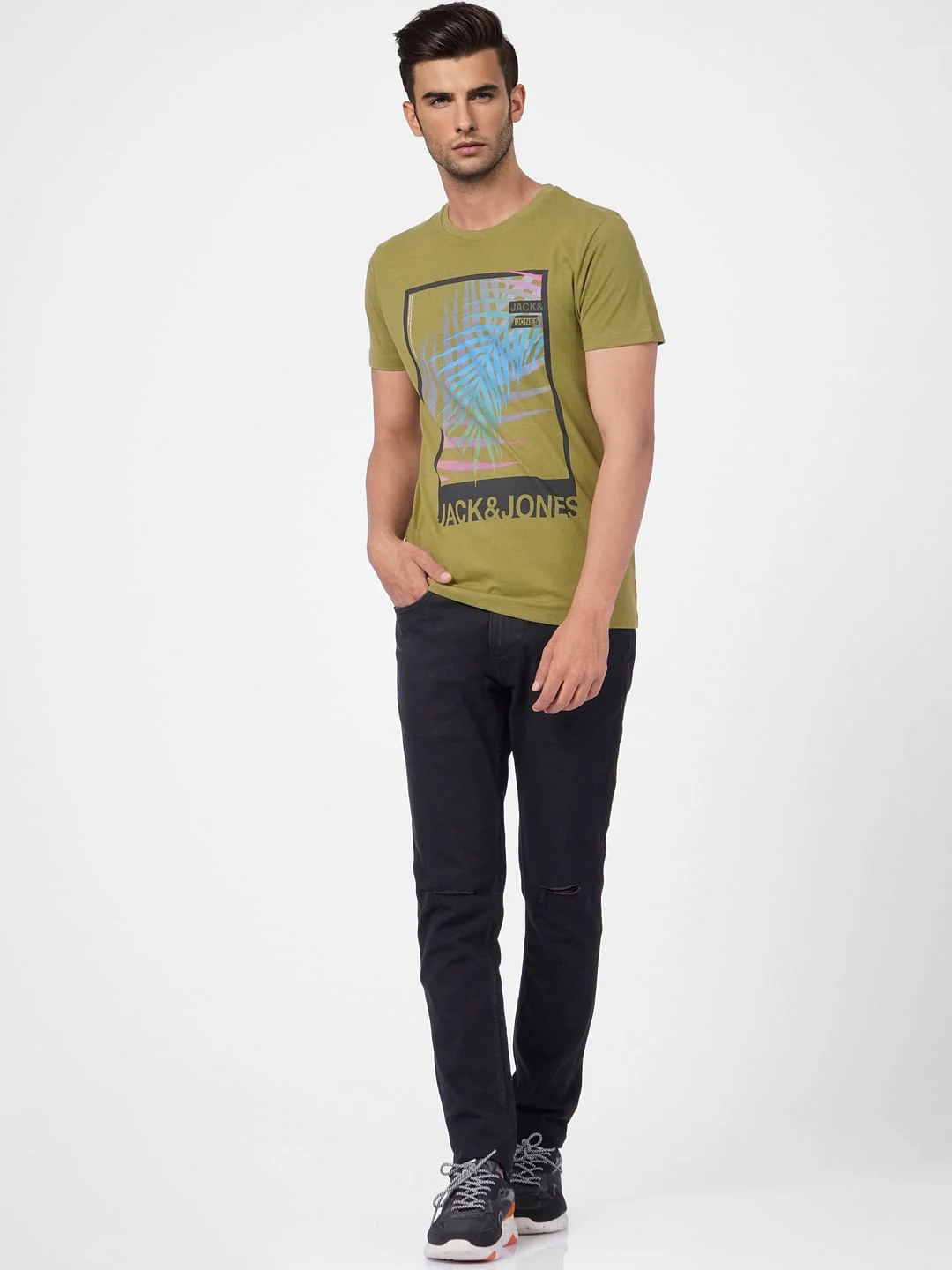 Green Graphic Print Crew Neck T-shirt - Image 6