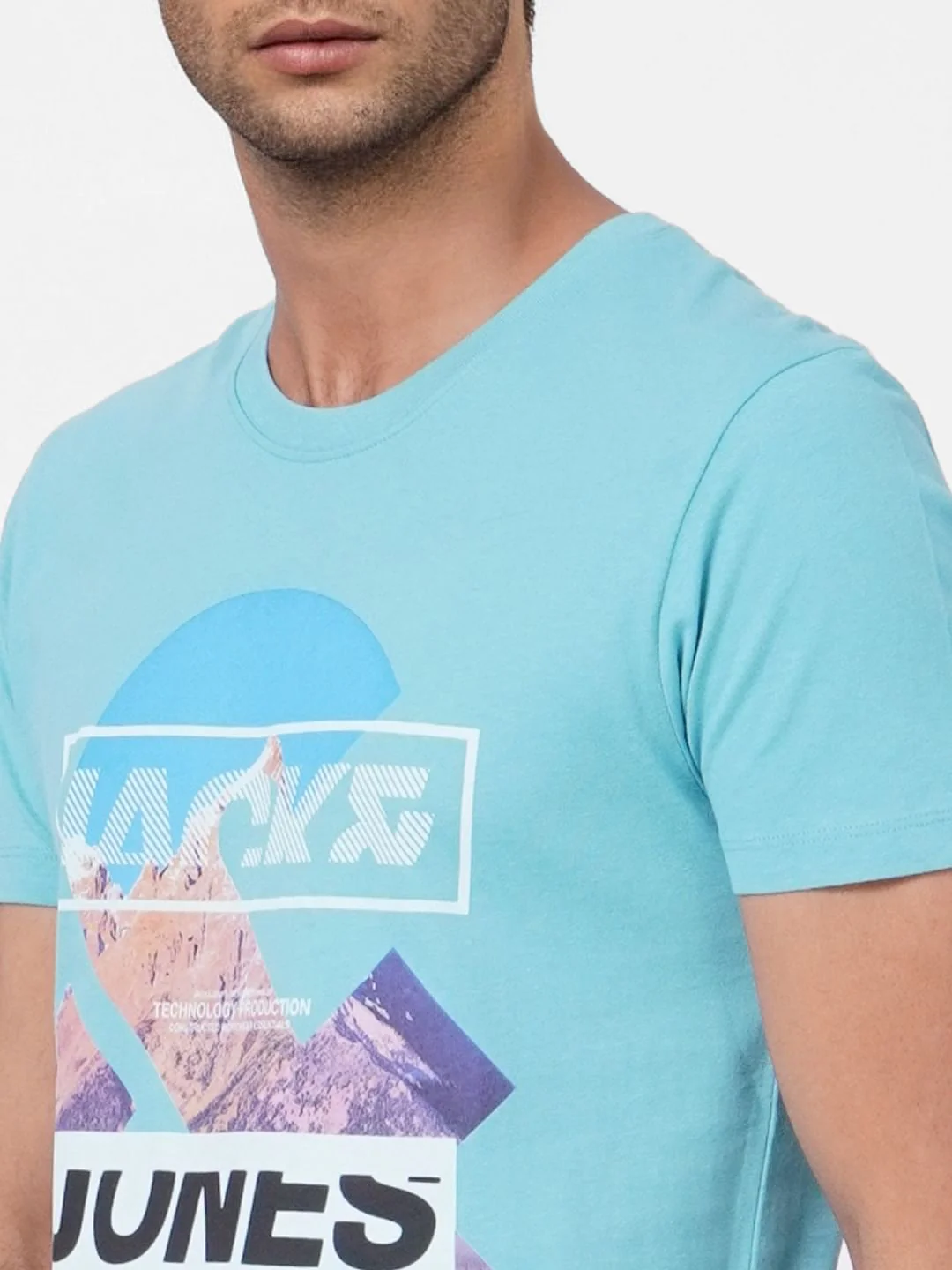 Blue Graphic Print Crew Neck T-shirt - Image 5