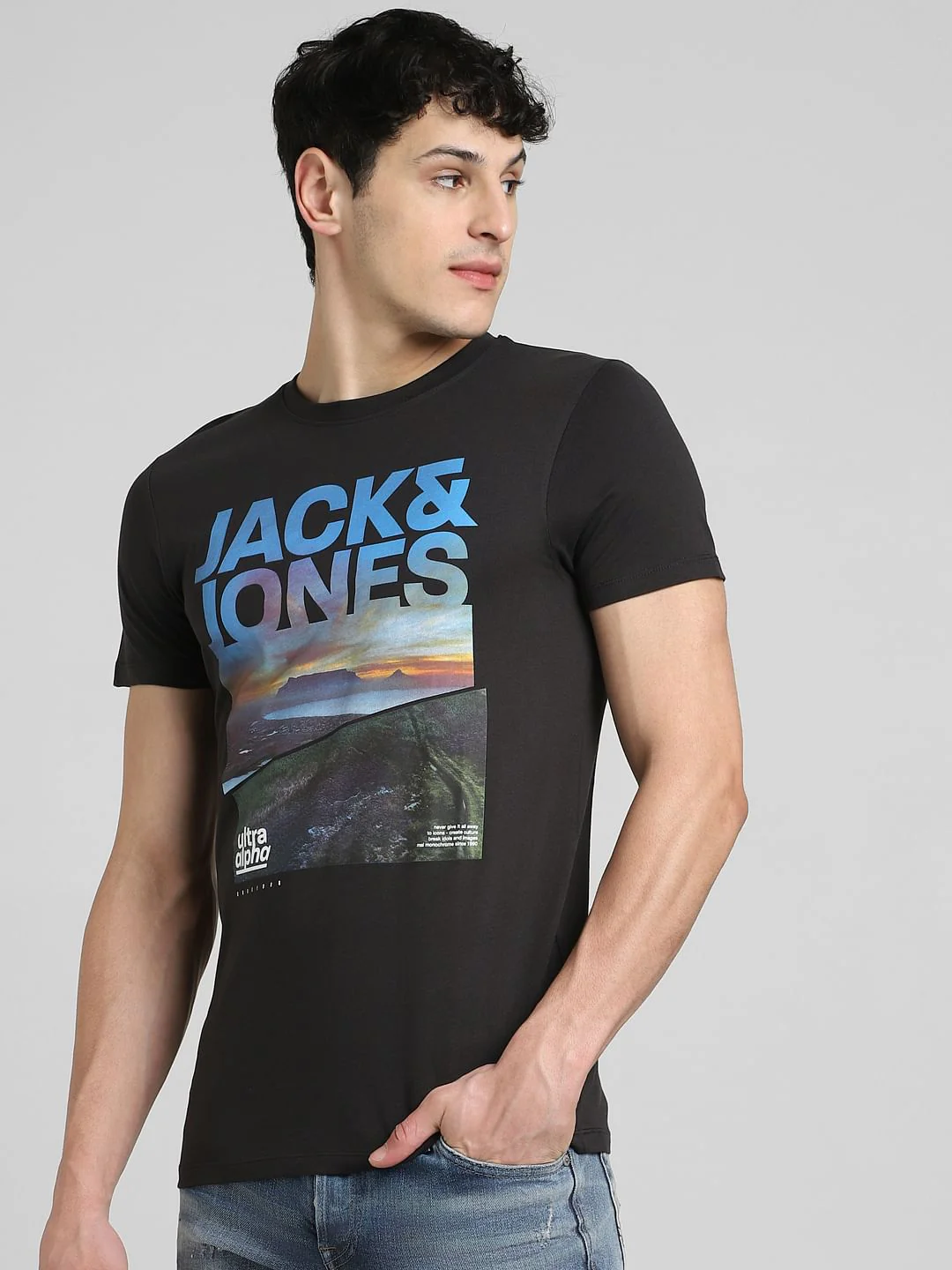 Black Graphic Print Crew Neck T-shirt - Image 2