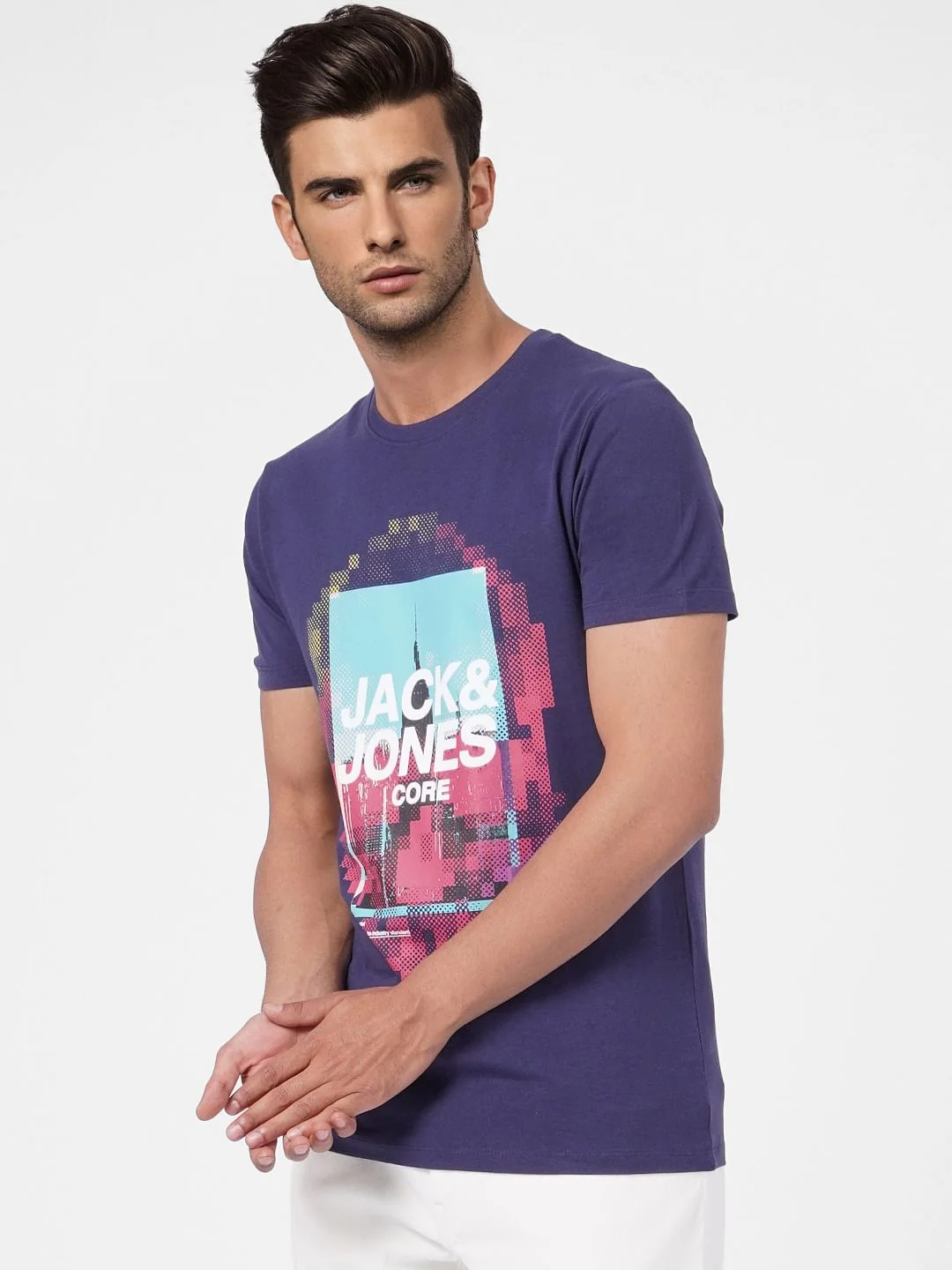 Blue Graphic Print Crew Neck T-shirt - Image 2