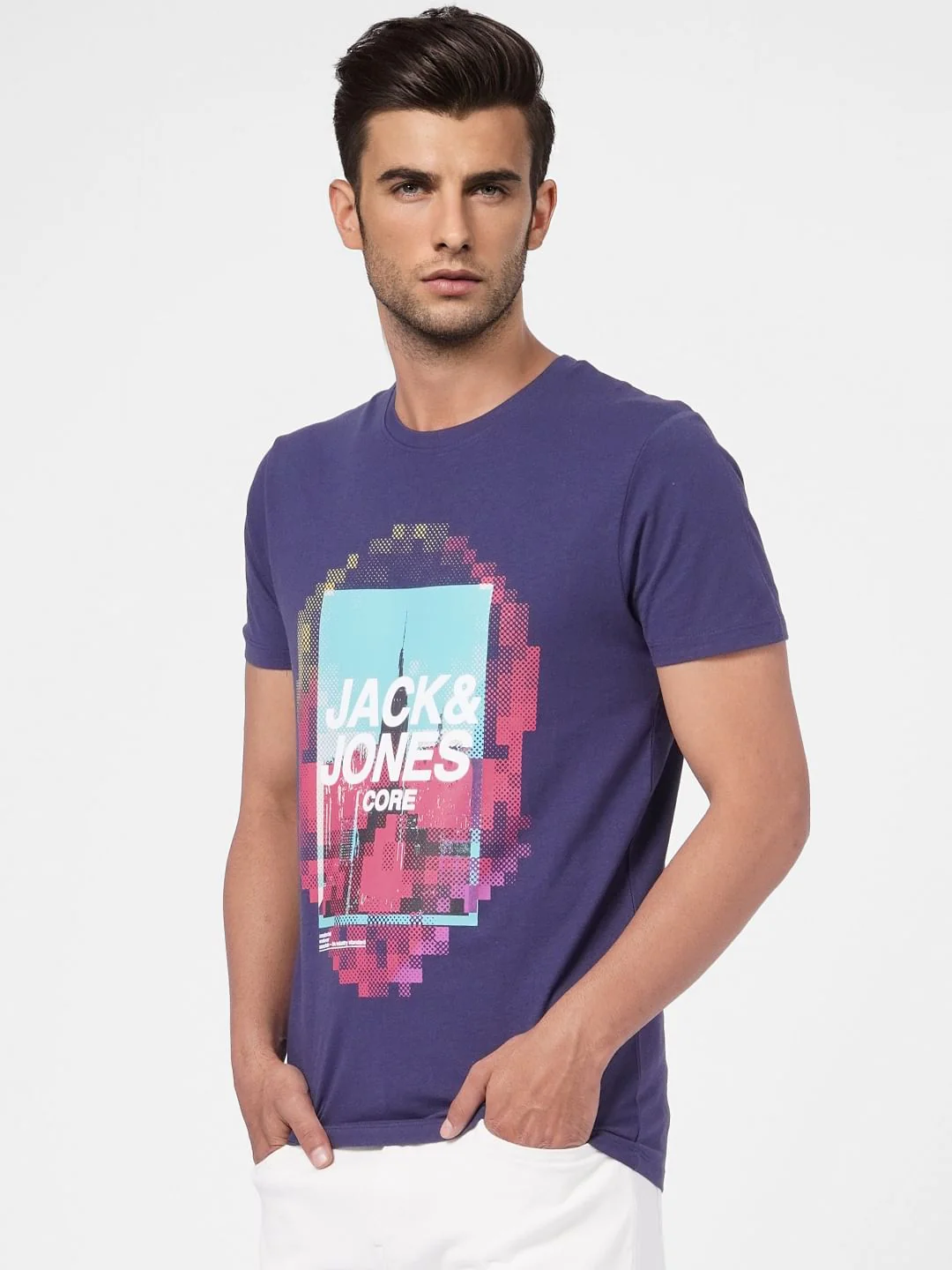 Blue Graphic Print Crew Neck T-shirt - Image 3
