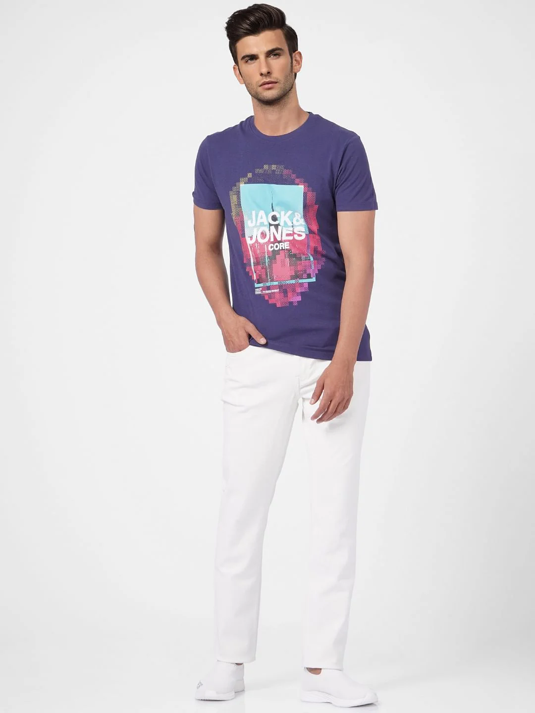 Blue Graphic Print Crew Neck T-shirt - Image 6