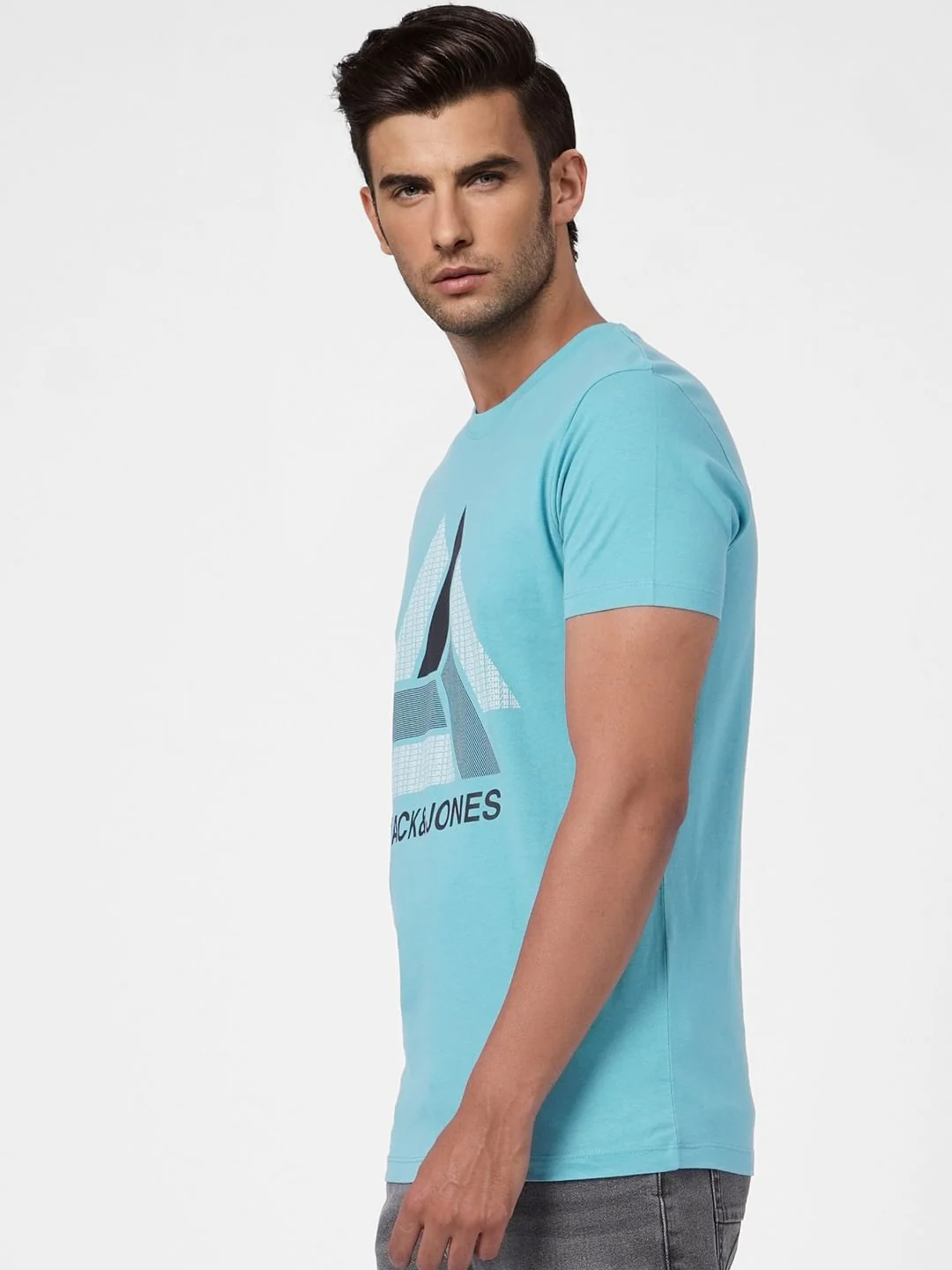 Light Blue Graphic Print Crew Neck T-shirt - Image 3