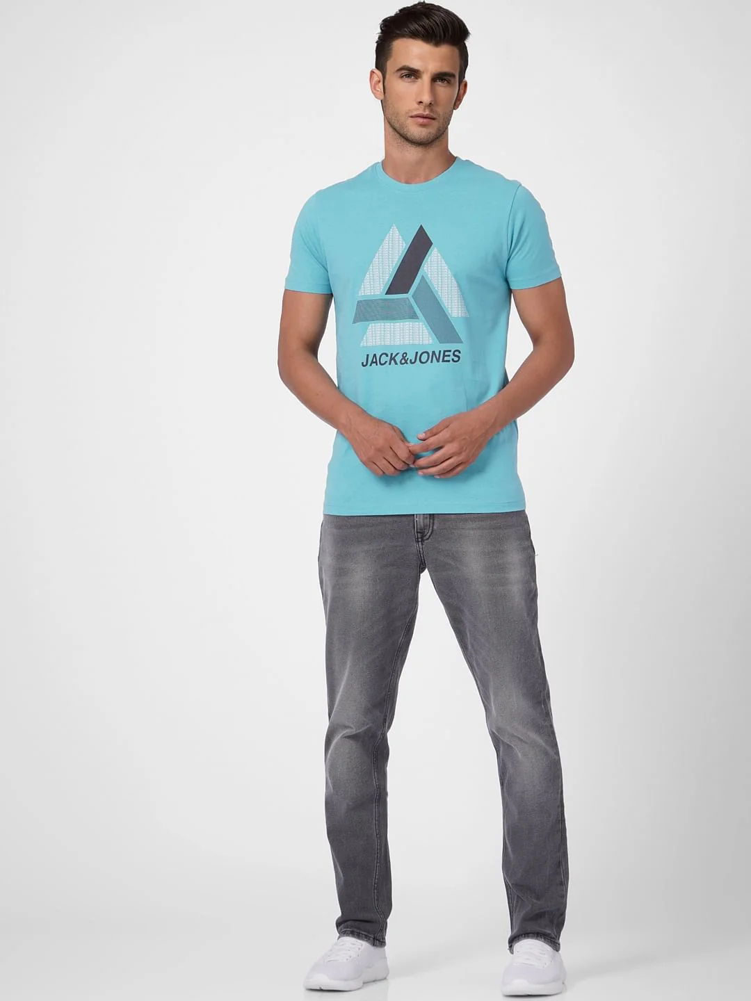 Light Blue Graphic Print Crew Neck T-shirt - Image 5