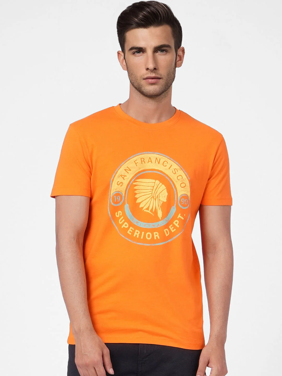 Orange Graphic Print Crew Neck T-shirt - Image 2