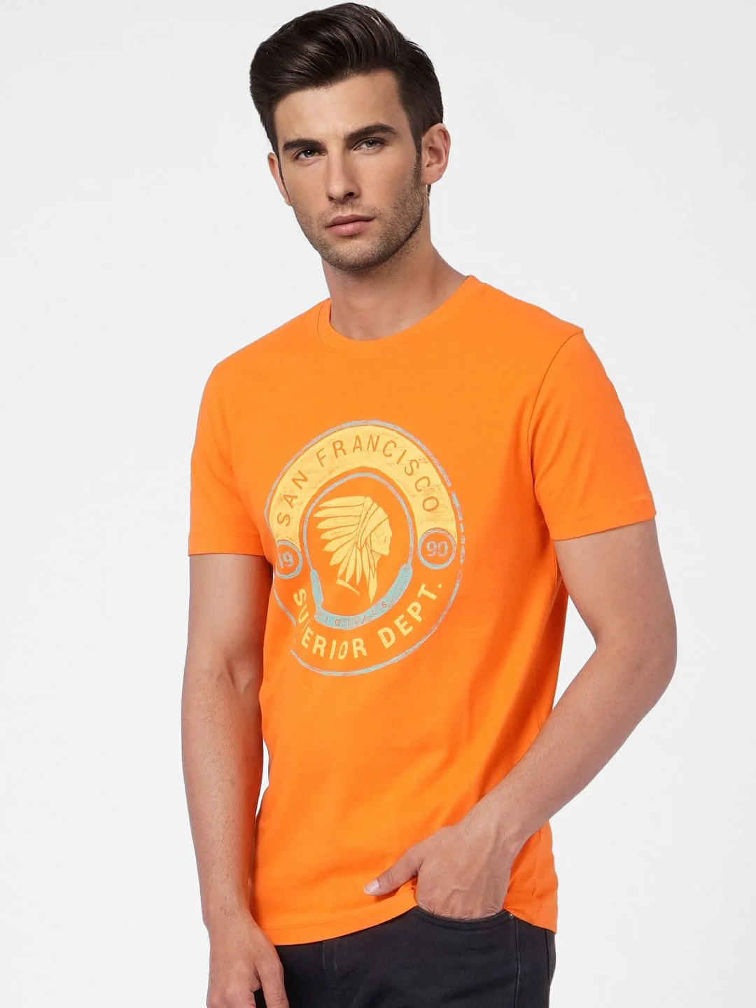Orange Graphic Print Crew Neck T-shirt - Image 3