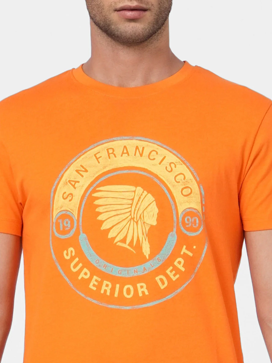 Orange Graphic Print Crew Neck T-shirt - Image 5