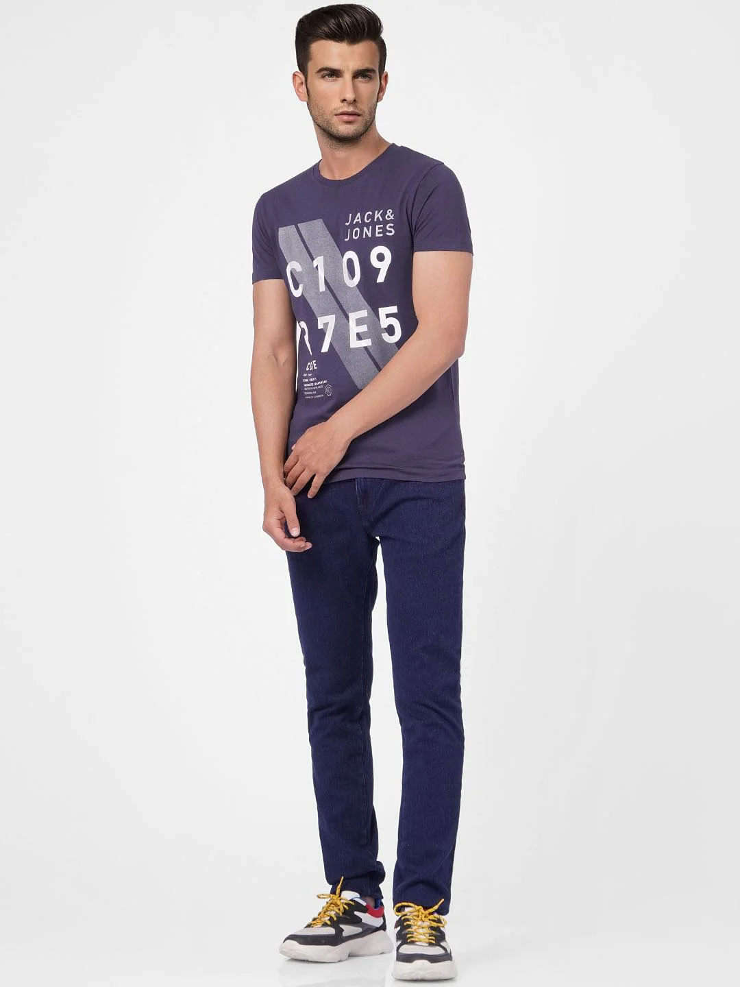 Blue Graphic Print Crew Neck T-shirt - Image 6