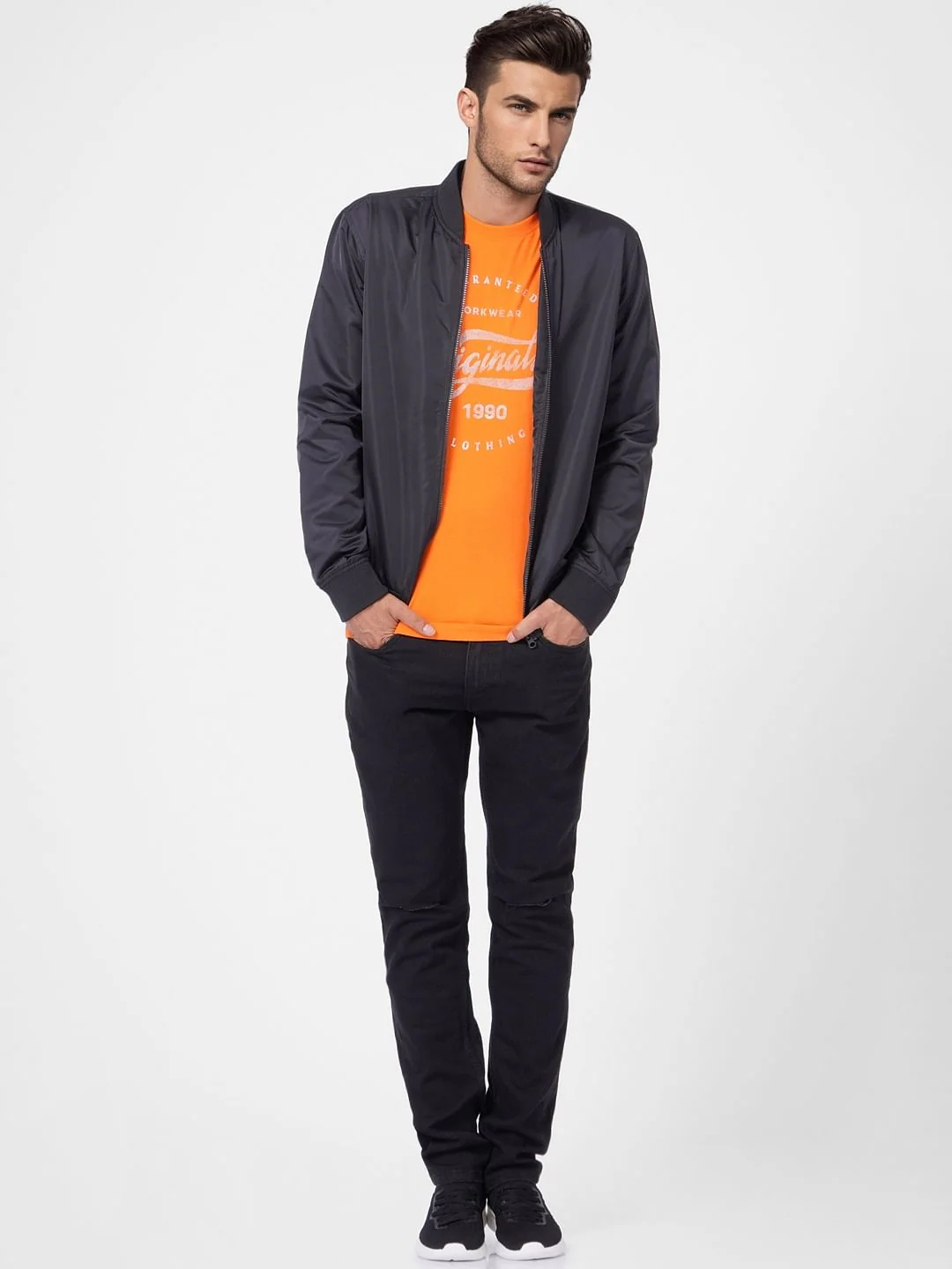 Orange Graphic Print Crew Neck T-shirt