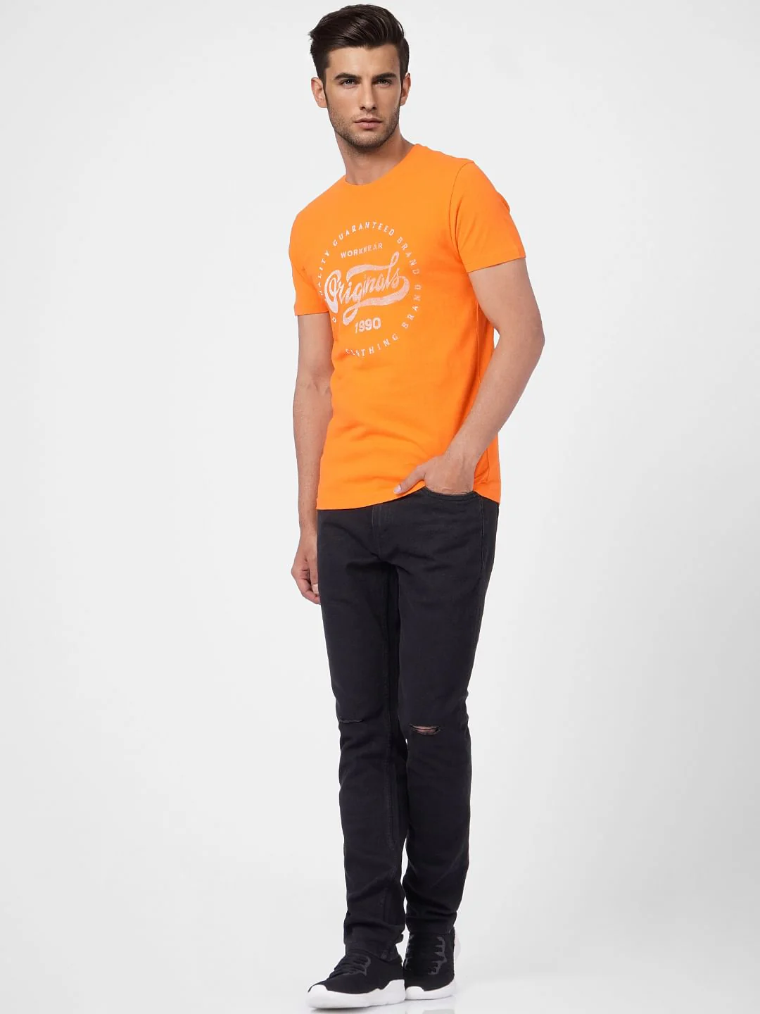 Orange Graphic Print Crew Neck T-shirt - Image 6