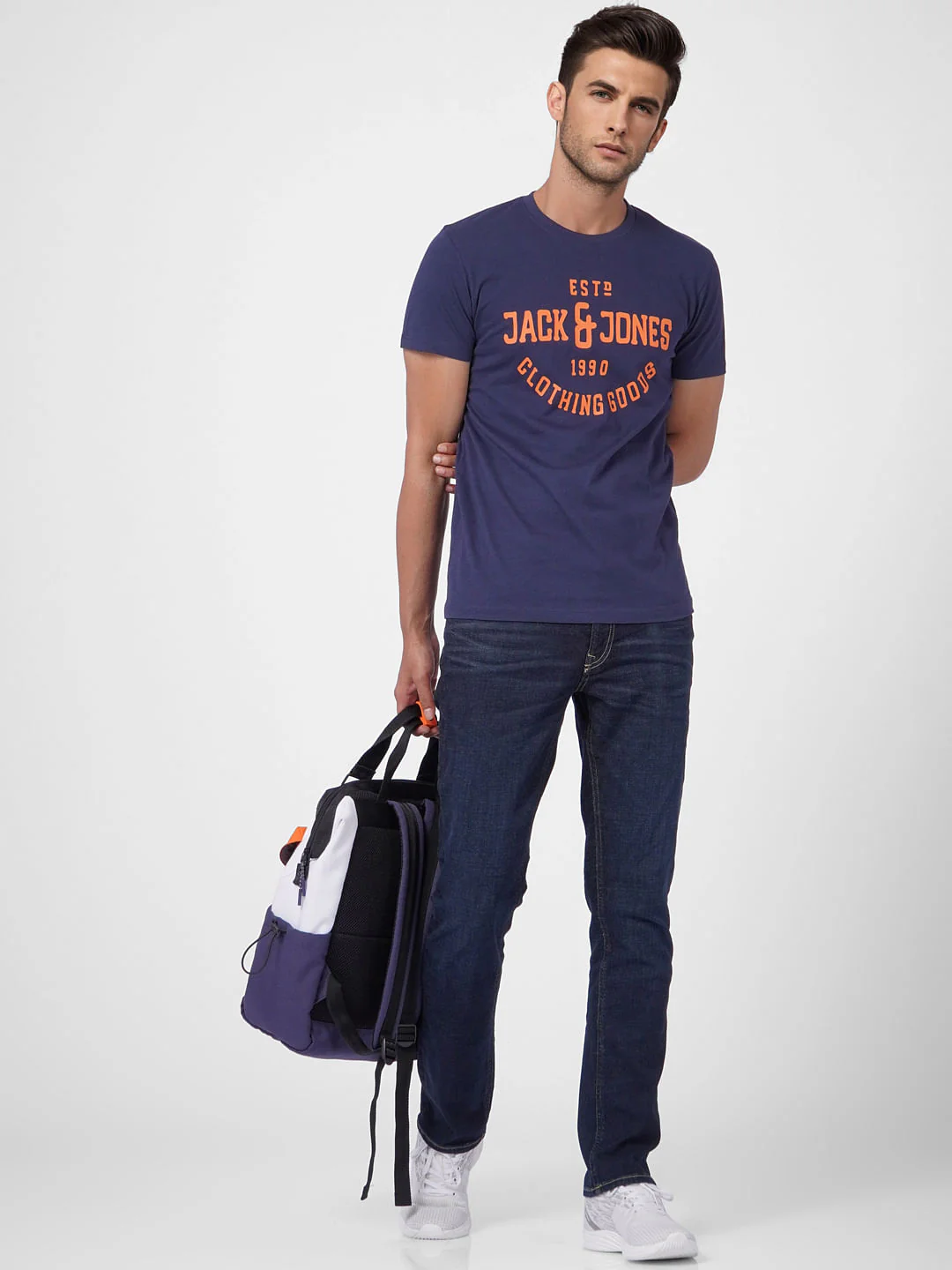Blue Logo Print Crew Neck T-shirt
