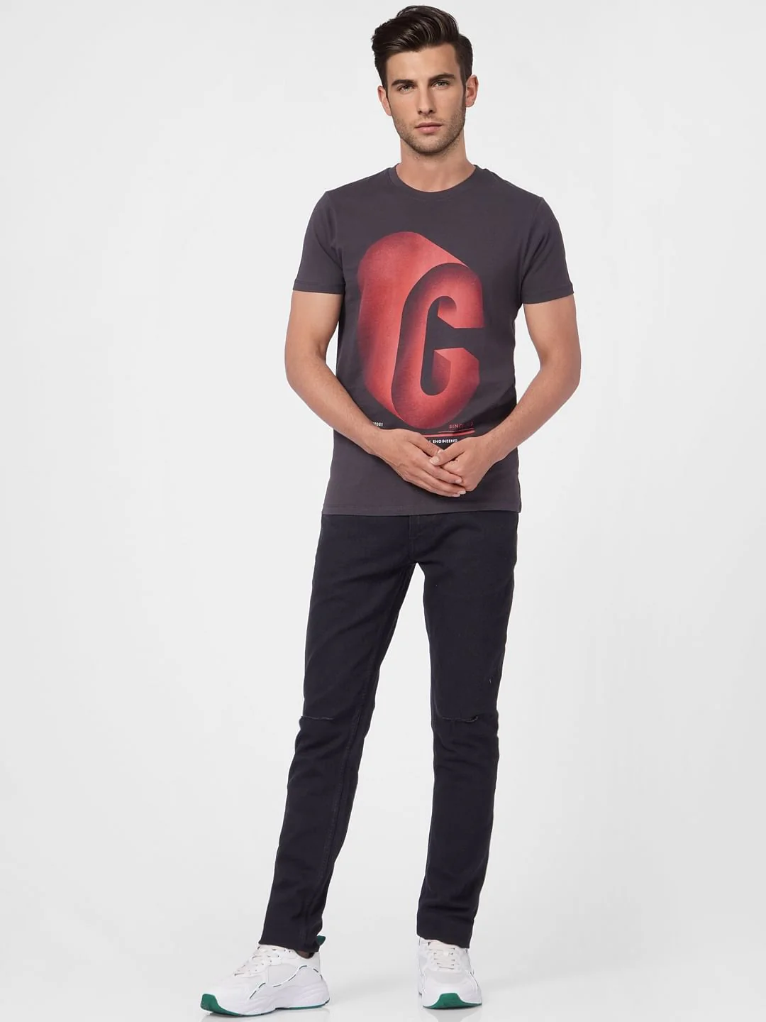 Black Graphic Print Crew Neck T-shirt - Image 5