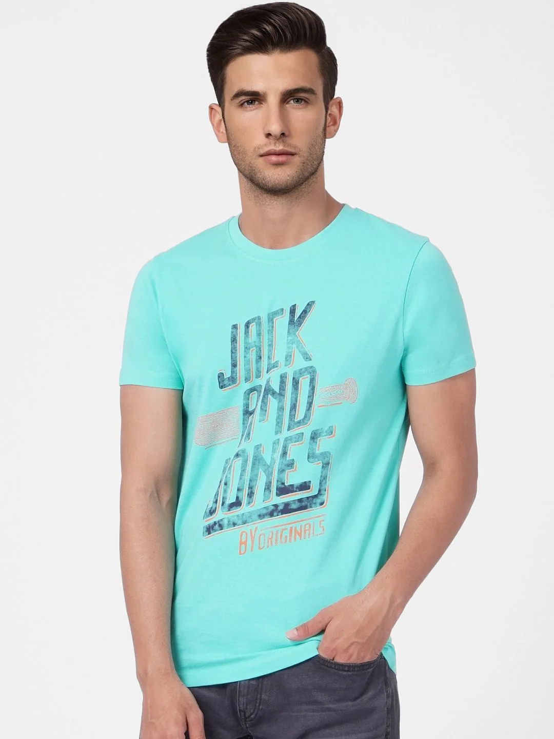 Blue Graphic Print Crew Neck T-shirt - Image 2