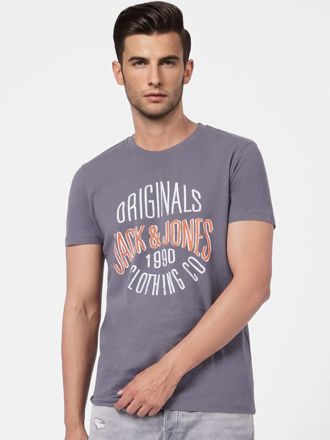 Grey Graphic Print Crew Neck T-shirt - Image 2