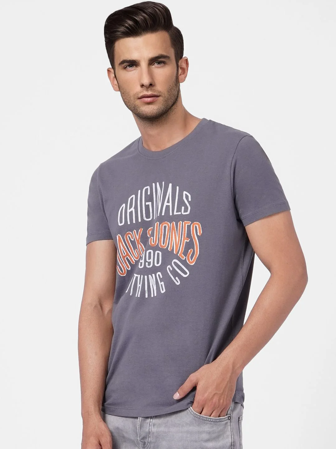 Grey Graphic Print Crew Neck T-shirt - Image 3