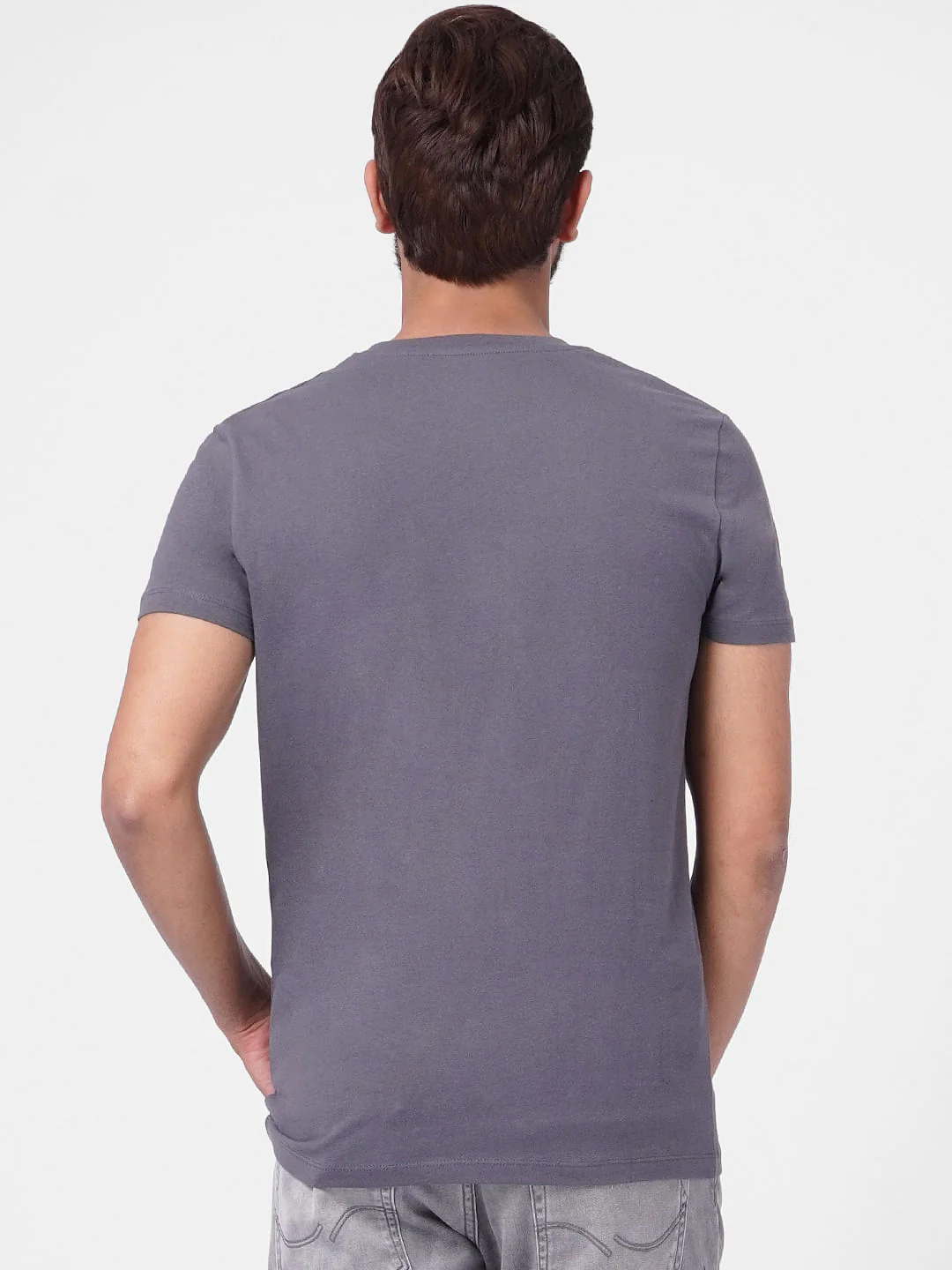 Grey Graphic Print Crew Neck T-shirt - Image 4