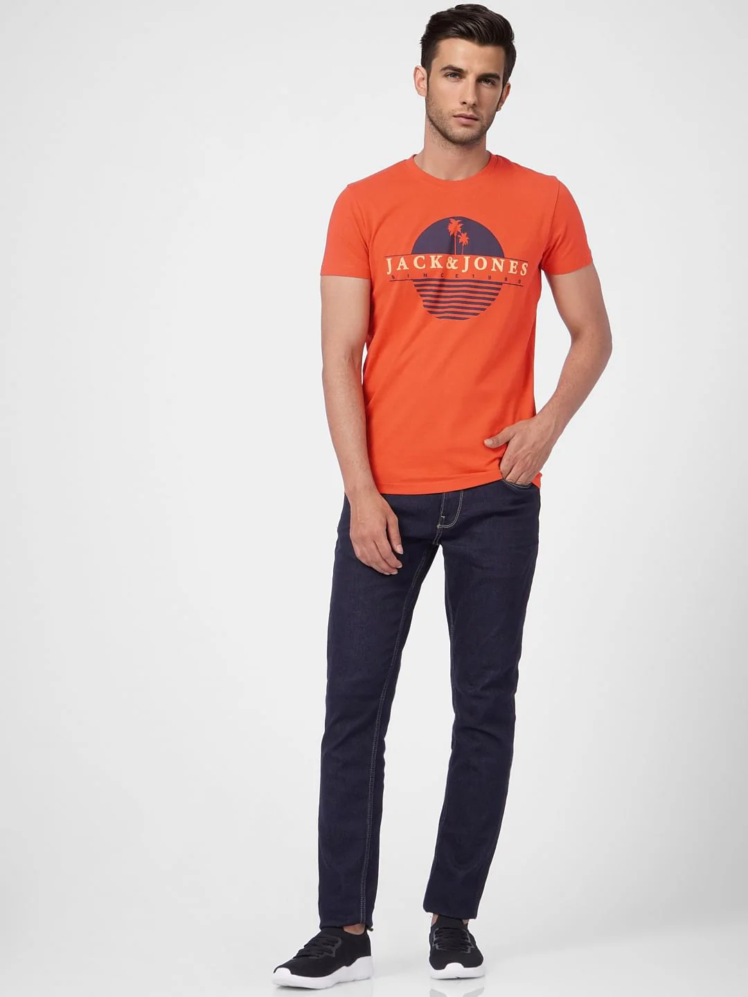 Orange Graphic Print Crew Neck T-shirt - Image 6
