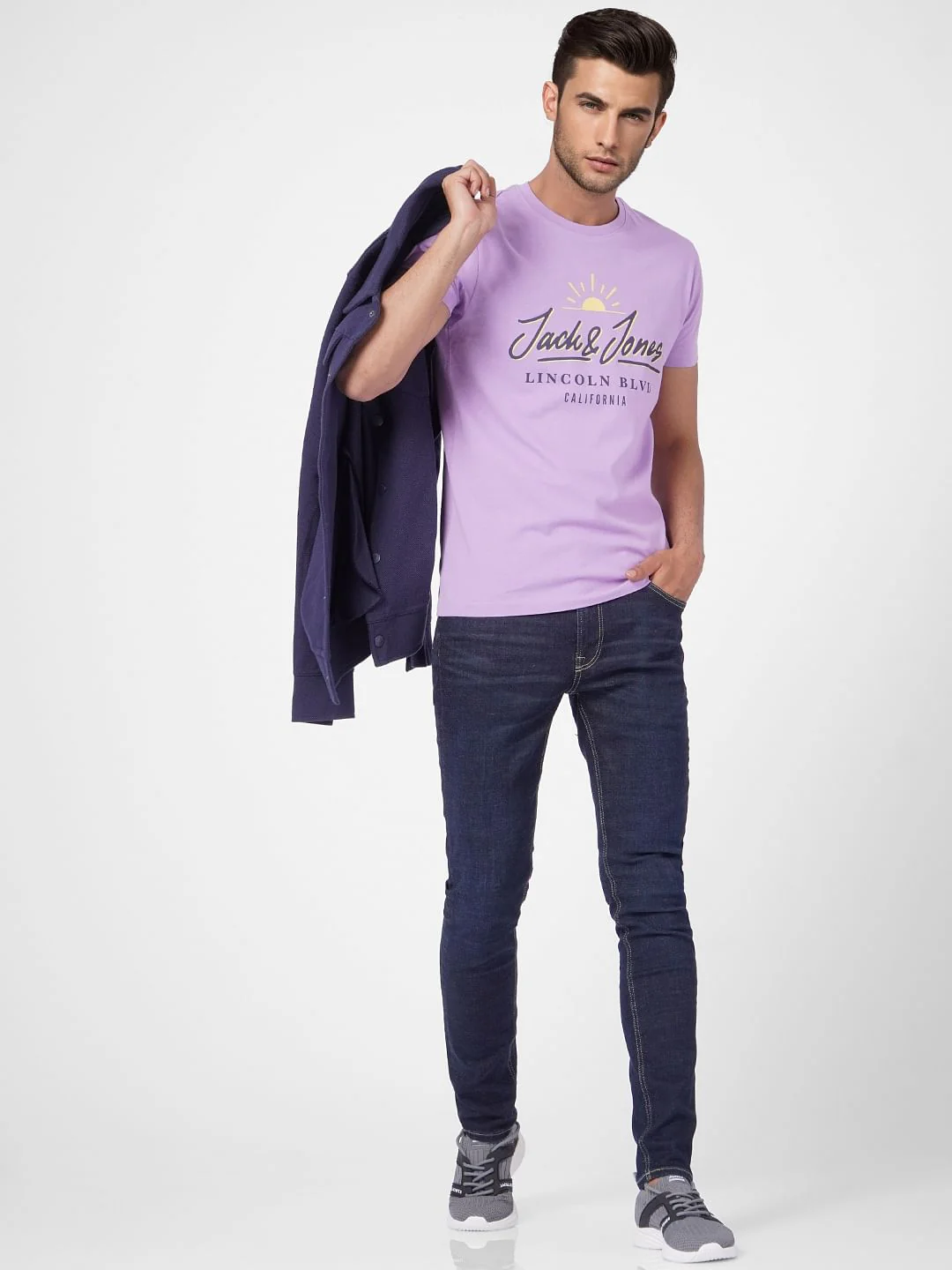 Purple Graphic Print Crew Neck T-shirt