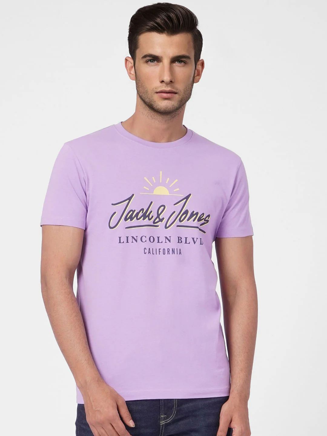 Purple Graphic Print Crew Neck T-shirt - Image 2