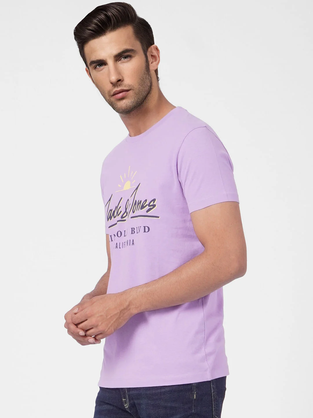 Purple Graphic Print Crew Neck T-shirt - Image 3