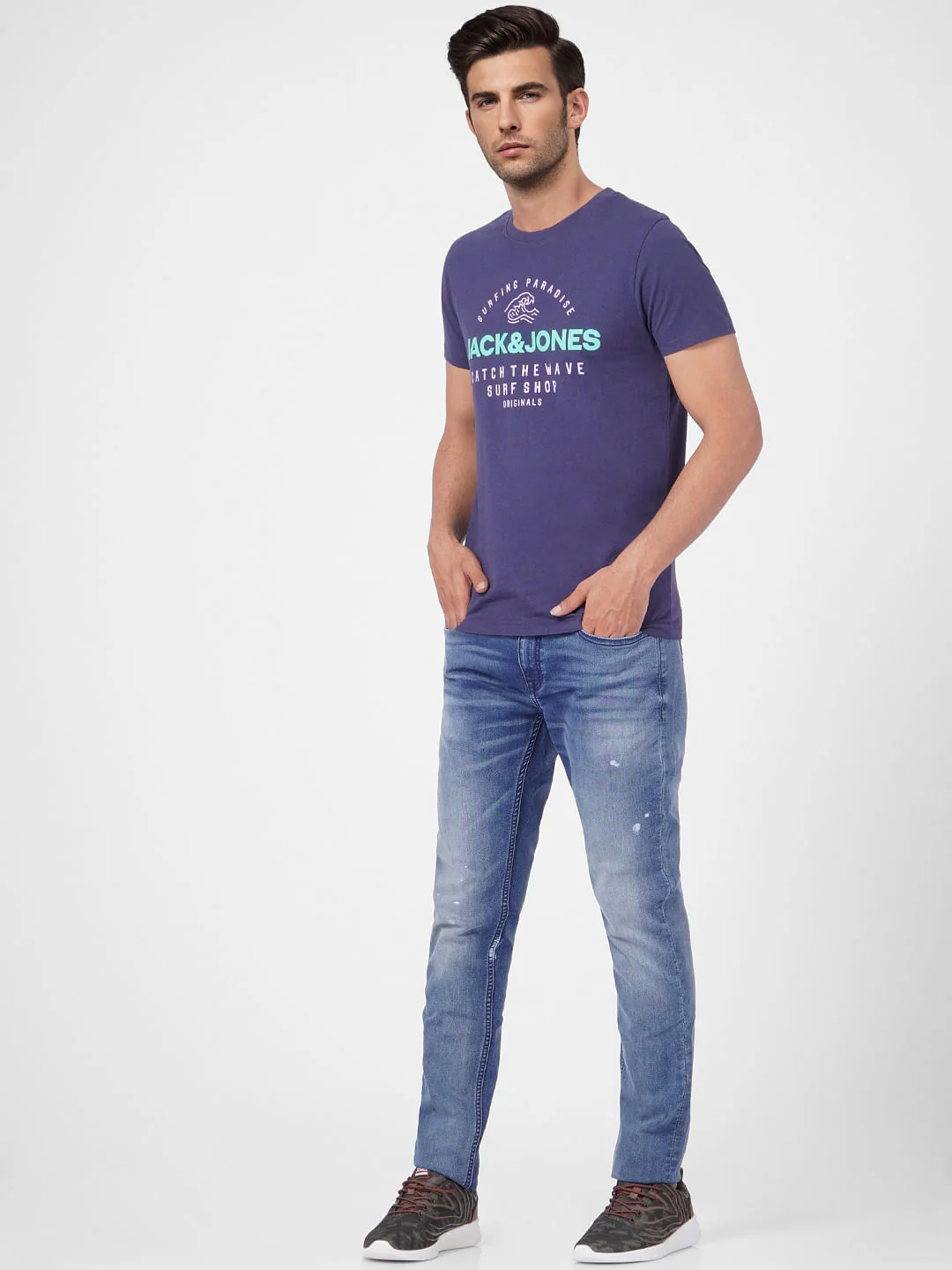 Blue Graphic Print Crew Neck T-shirt - Image 5
