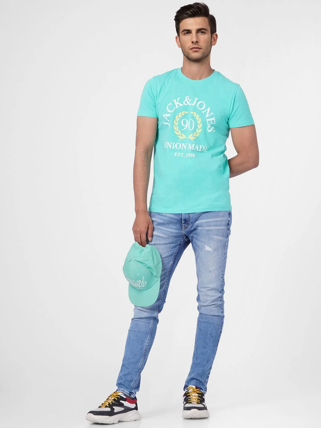 Turquoise Blue Graphic Print Crew Neck T-shirt