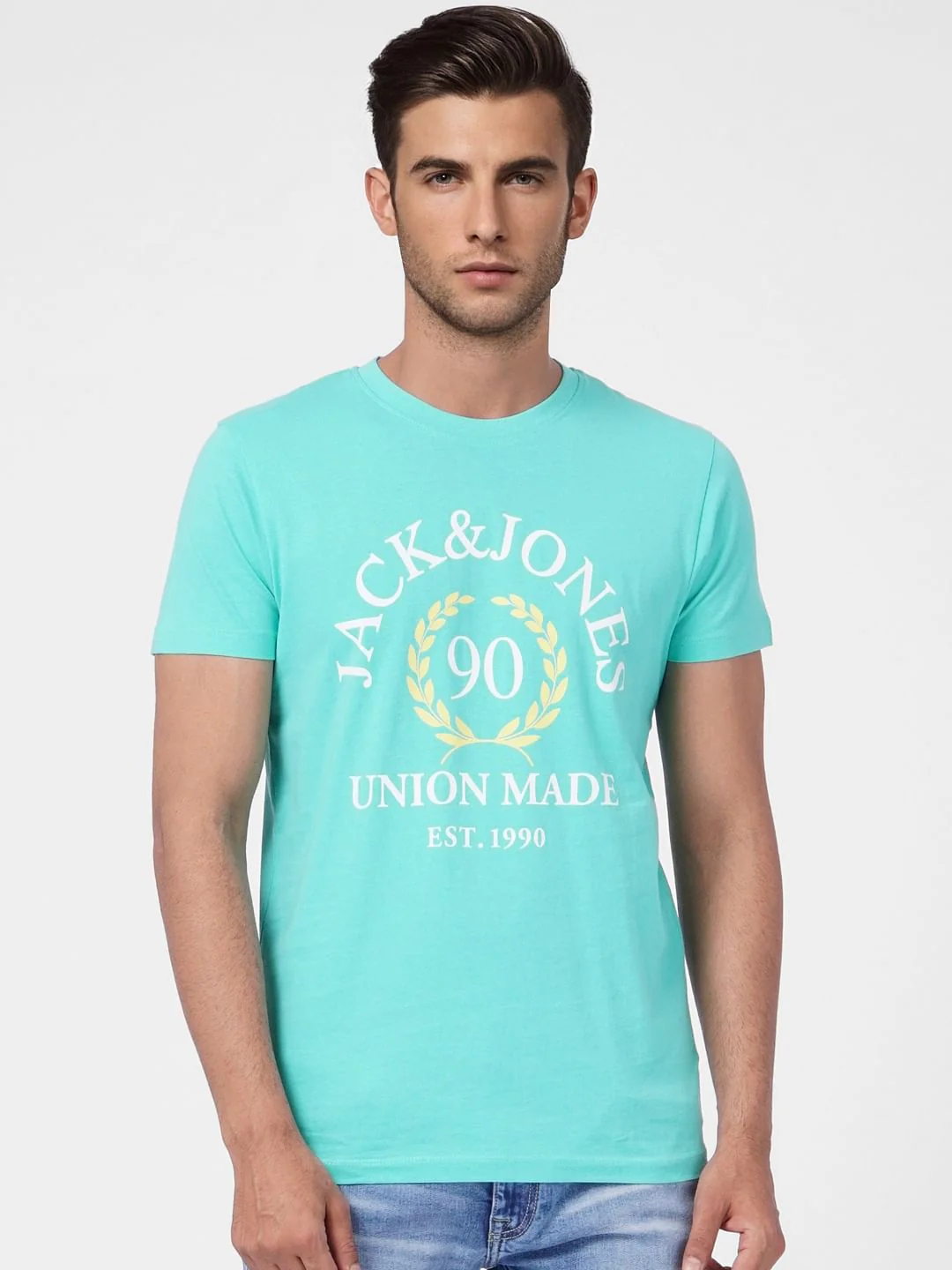 Turquoise Blue Graphic Print Crew Neck T-shirt - Image 2