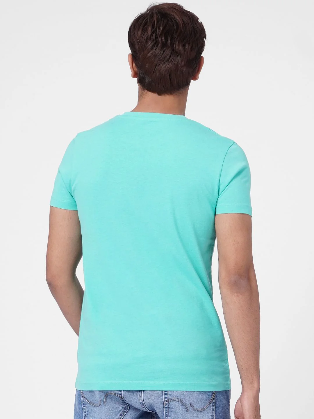 Turquoise Blue Graphic Print Crew Neck T-shirt - Image 4