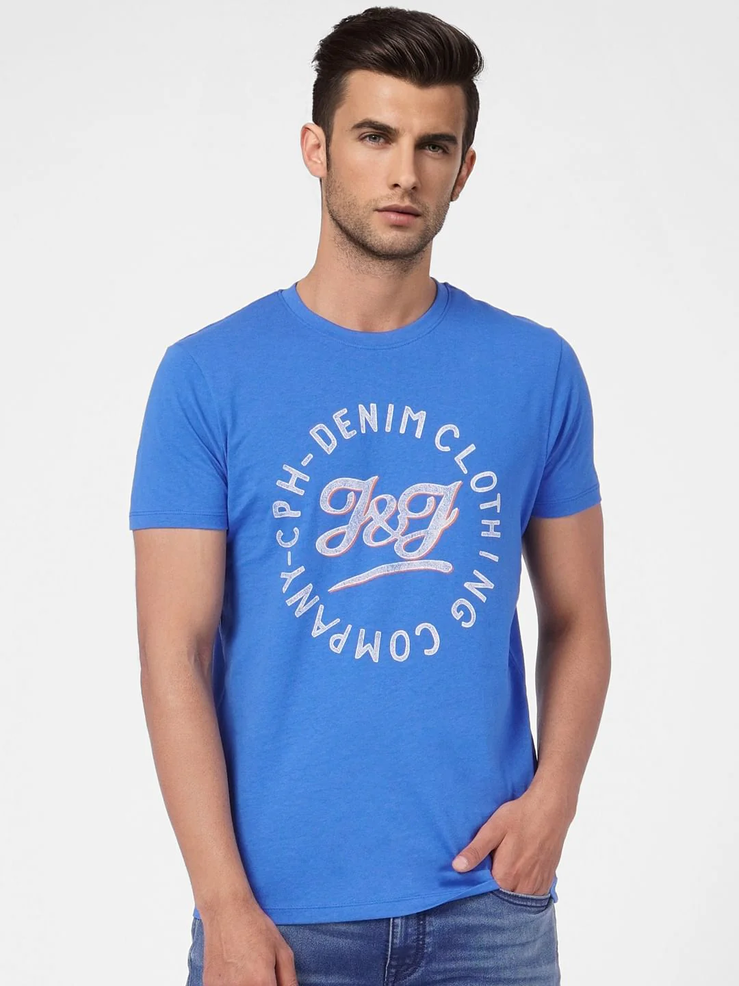 Blue Graphic Print Crew Neck T-shirt - Image 2