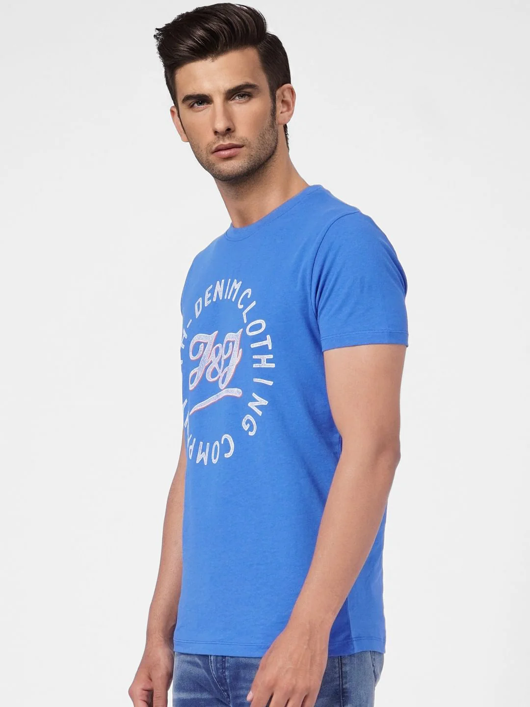 Blue Graphic Print Crew Neck T-shirt - Image 3