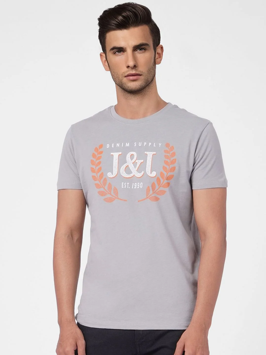 Grey Graphic Print Crew Neck T-shirt - Image 2