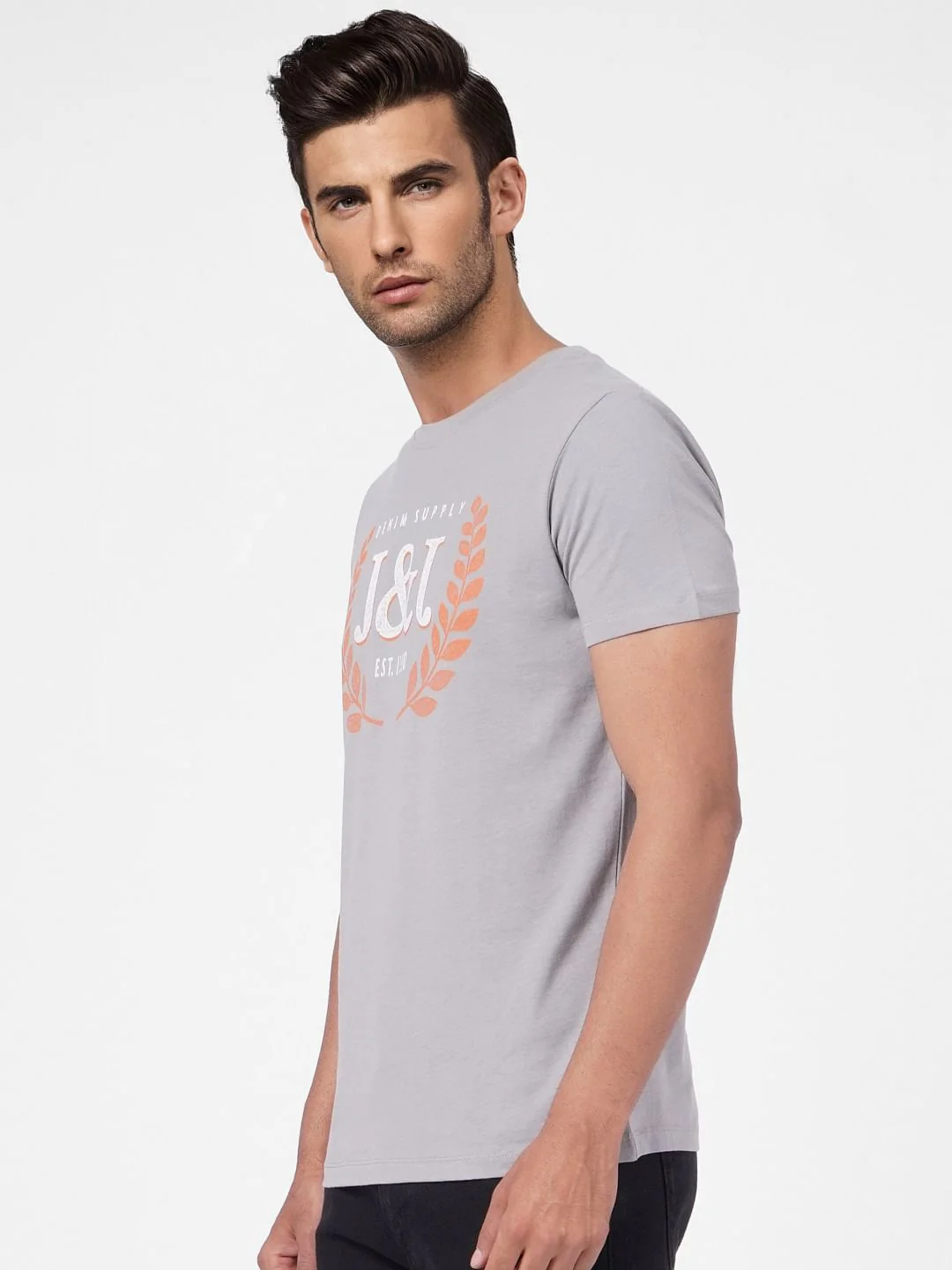 Grey Graphic Print Crew Neck T-shirt - Image 3
