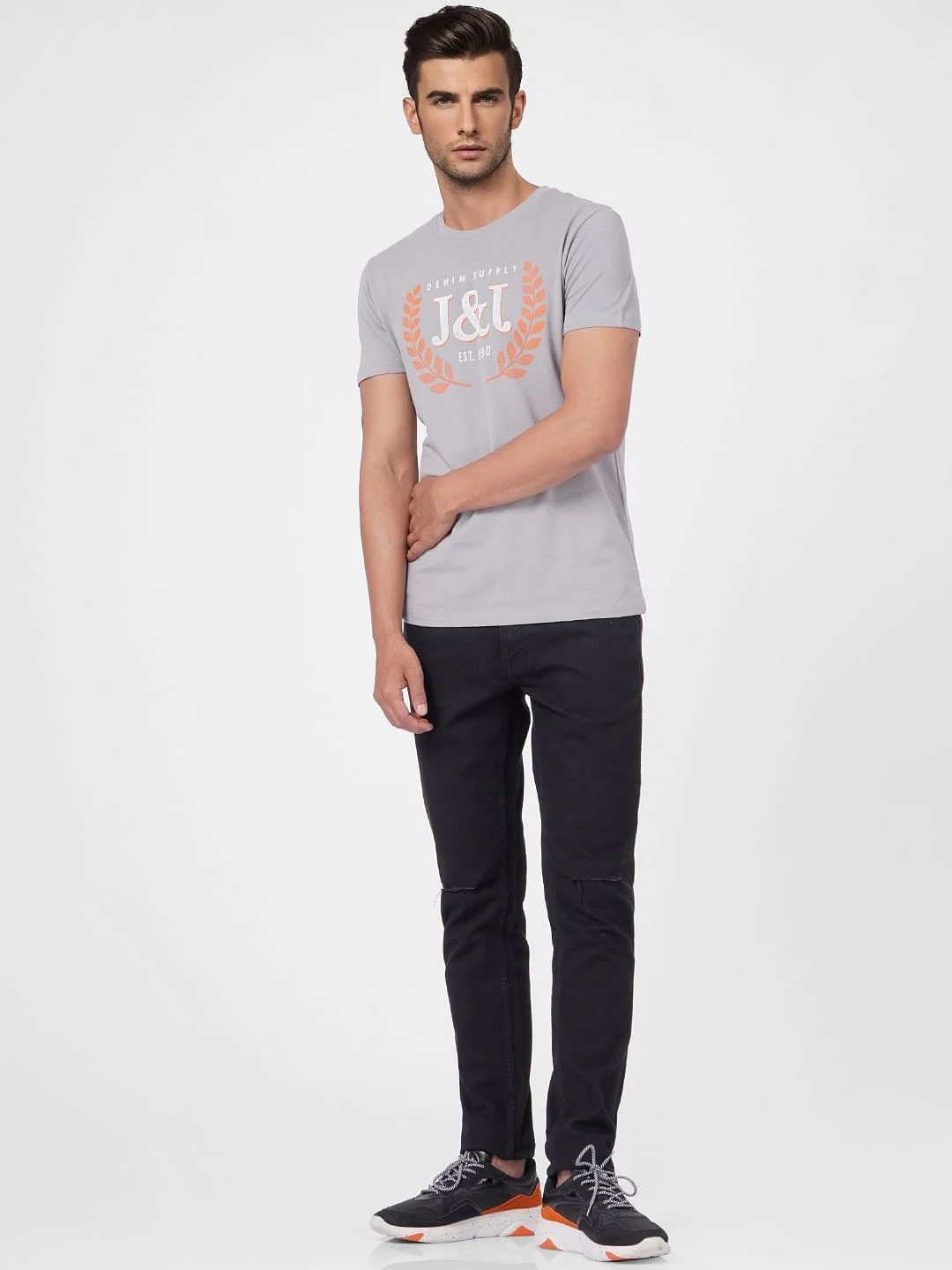 Grey Graphic Print Crew Neck T-shirt - Image 5