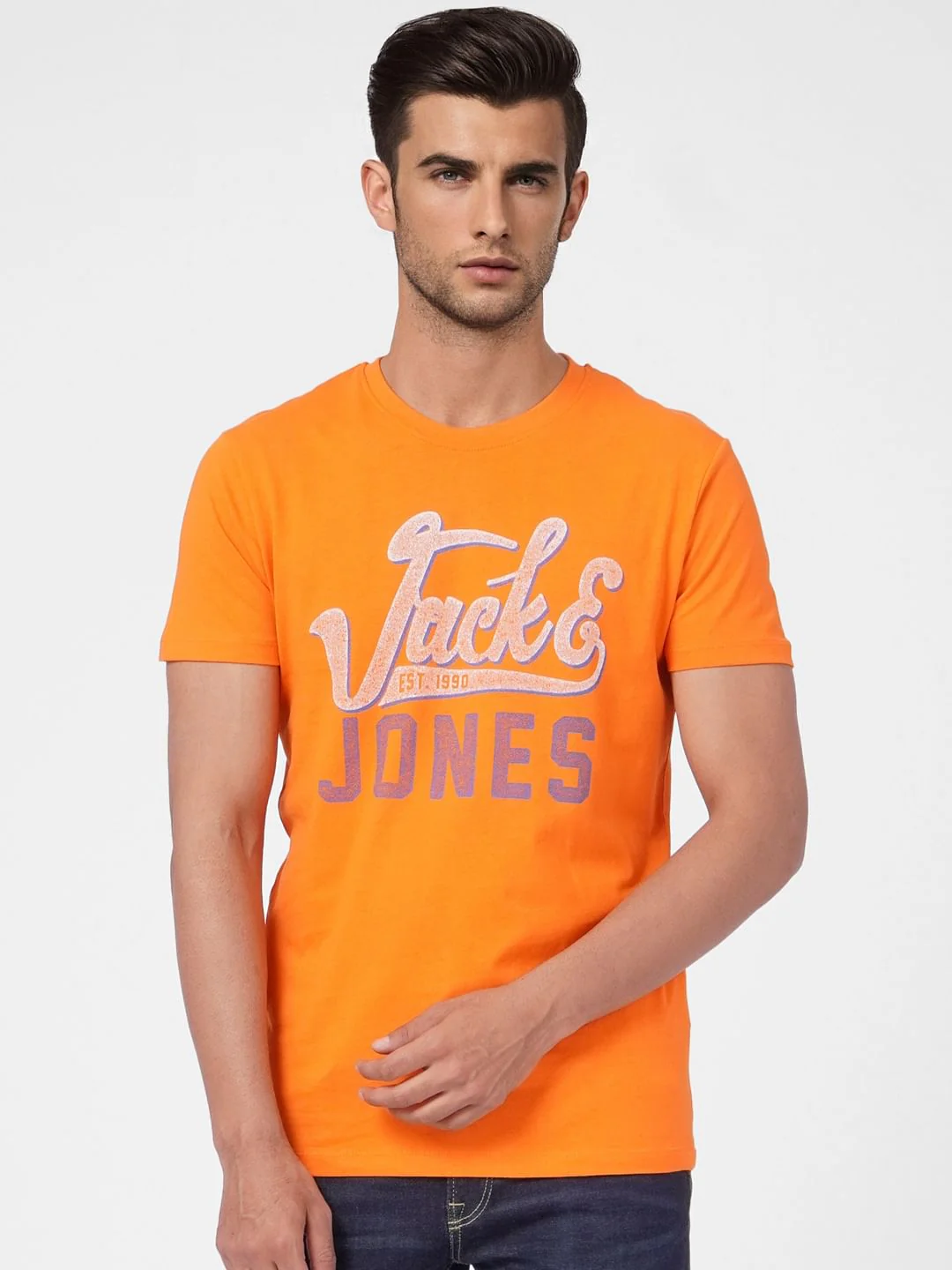 Orange Graphic Print Crew Neck T-shirt - Image 2