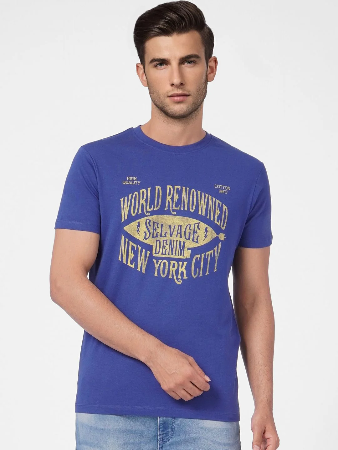 Blue Graphic Print Crew Neck T-shirt - Image 2