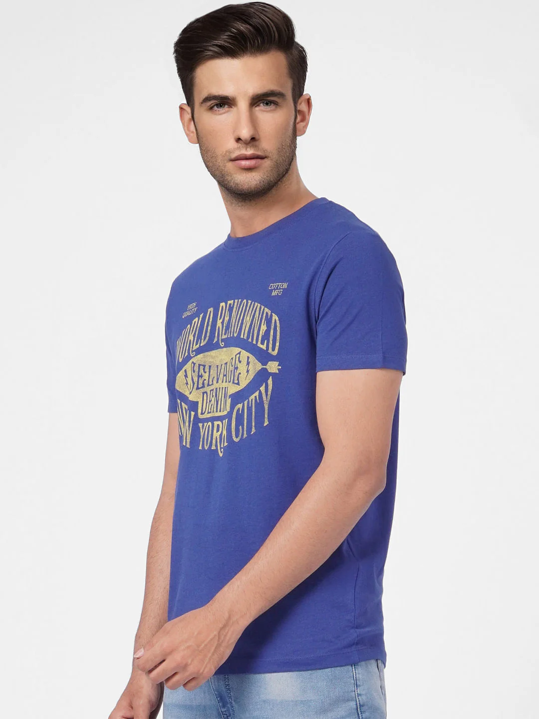 Blue Graphic Print Crew Neck T-shirt - Image 3
