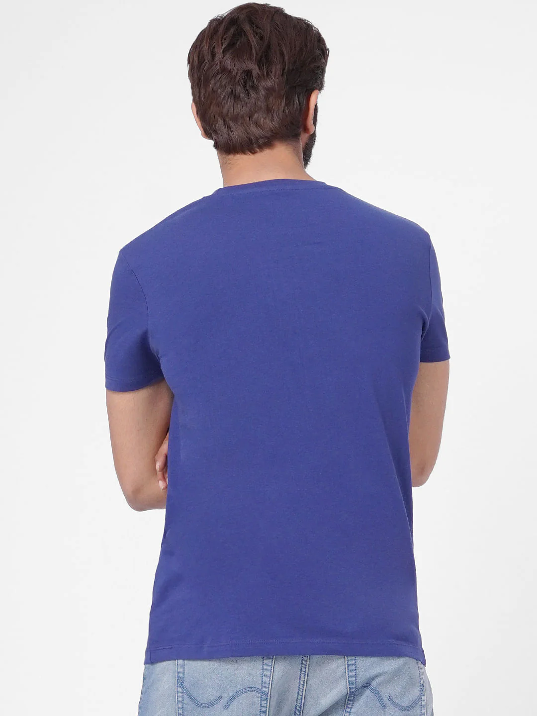 Blue Graphic Print Crew Neck T-shirt - Image 4