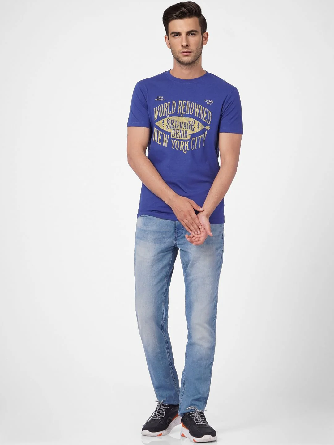 Blue Graphic Print Crew Neck T-shirt - Image 5