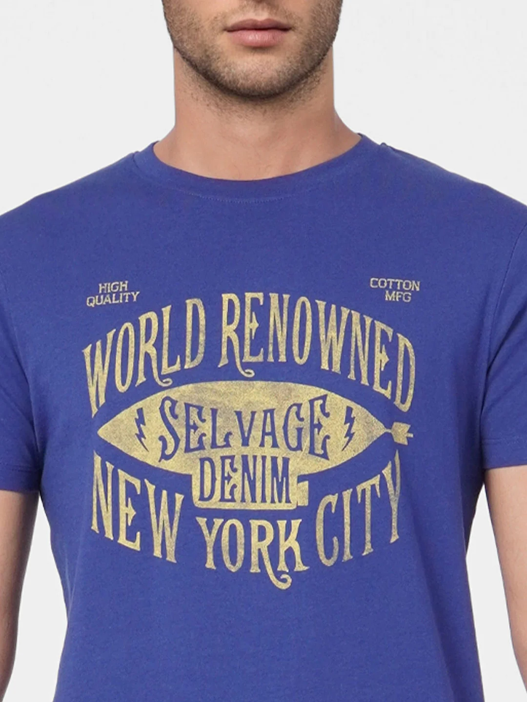 Blue Graphic Print Crew Neck T-shirt - Image 6