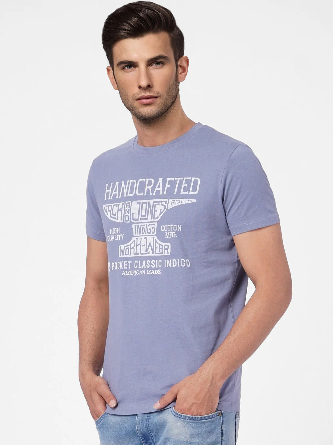 Faded Blue Graphic Print Crew Neck T-shirt - Image 3