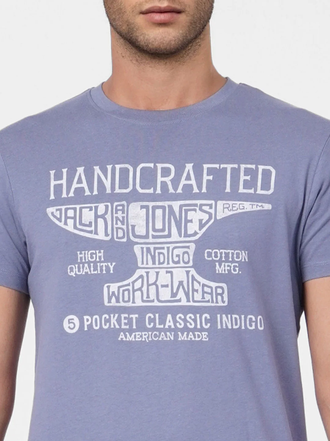 Faded Blue Graphic Print Crew Neck T-shirt - Image 6