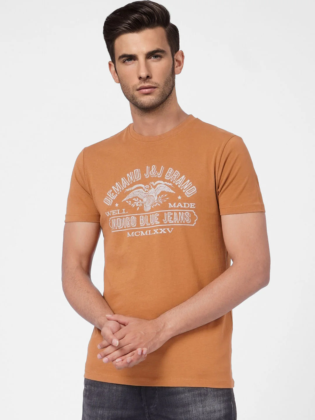 Brown Graphic Print Crew Neck T-shirt - Image 2